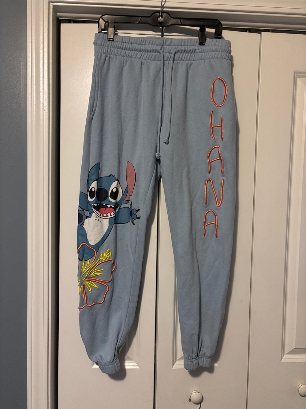 Light Blue Kids embroidered 'Ohana' Graphic Sweatpants